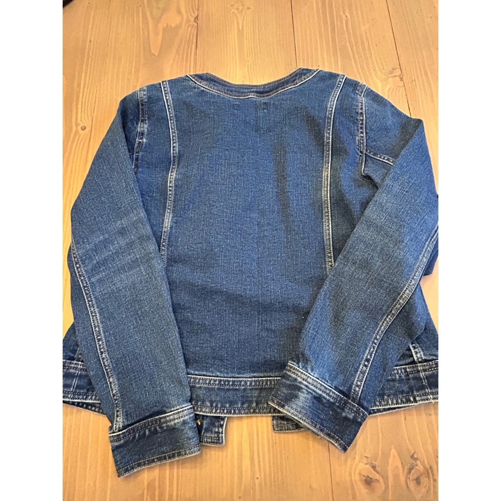 C9 Talbots Womens Denim Jacket Small‎ Medium Wash Collarless Button Military - Picture 2 of 3